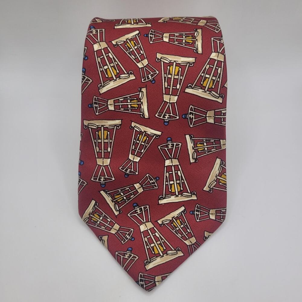 Vintage Burberrys Tie Red Geometric Lantern Silk Necktie Hand Sewn USA 90s